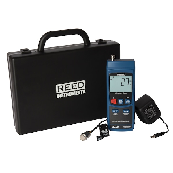 REED Data Logging Vibration Meter with Power Adapter and SD Card